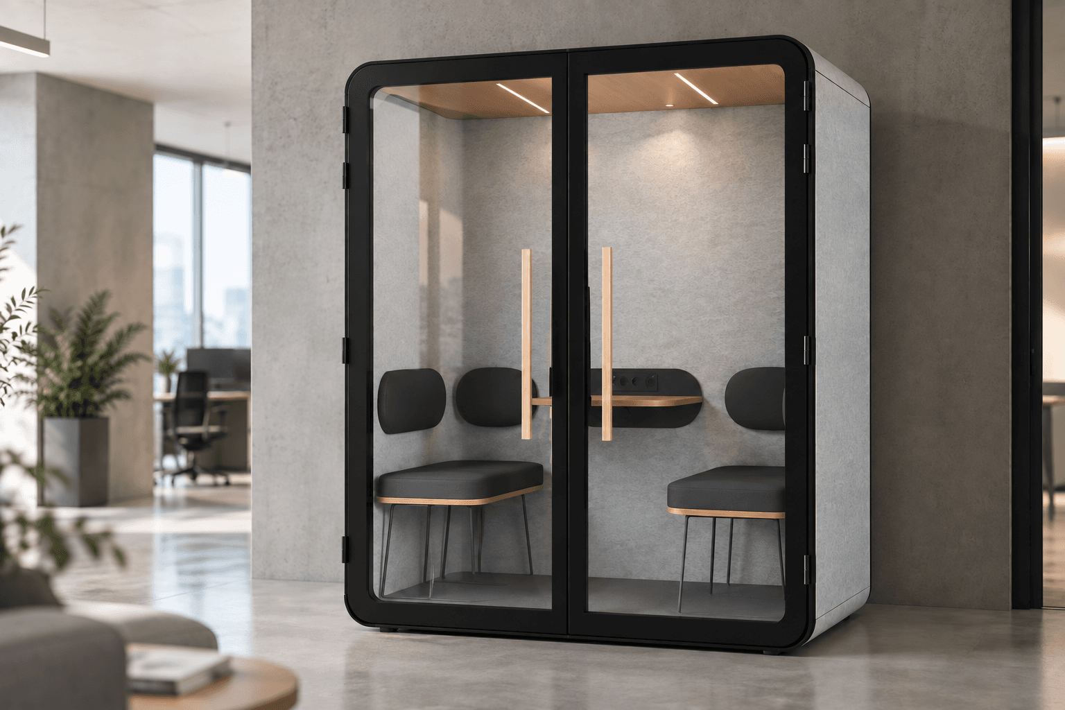 Cabina acústica doble en un espacio de trabajo